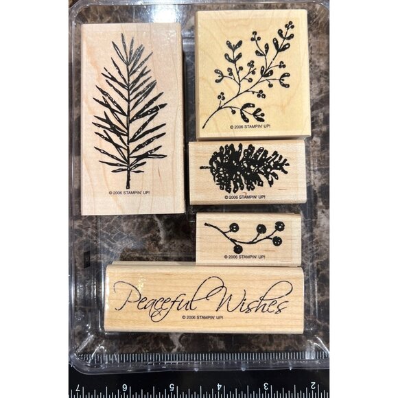 Stampin Up! Peaceful Wishes Wood-Mounted Rubber Stamp Set 2006 Holiday - Picture 1 of 3